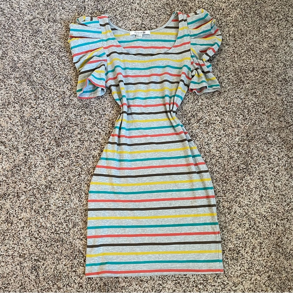 Vintage Y2K puff sleeve striped bodycon dress